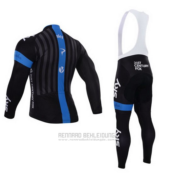 2015 Fahrradbekleidung Sky Azurblau und Shwarz Trikot Langarm und Tragerhose